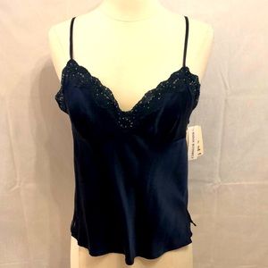 NWT Ilyse Hart LTD Pure Silk Navy Beaded Camisole